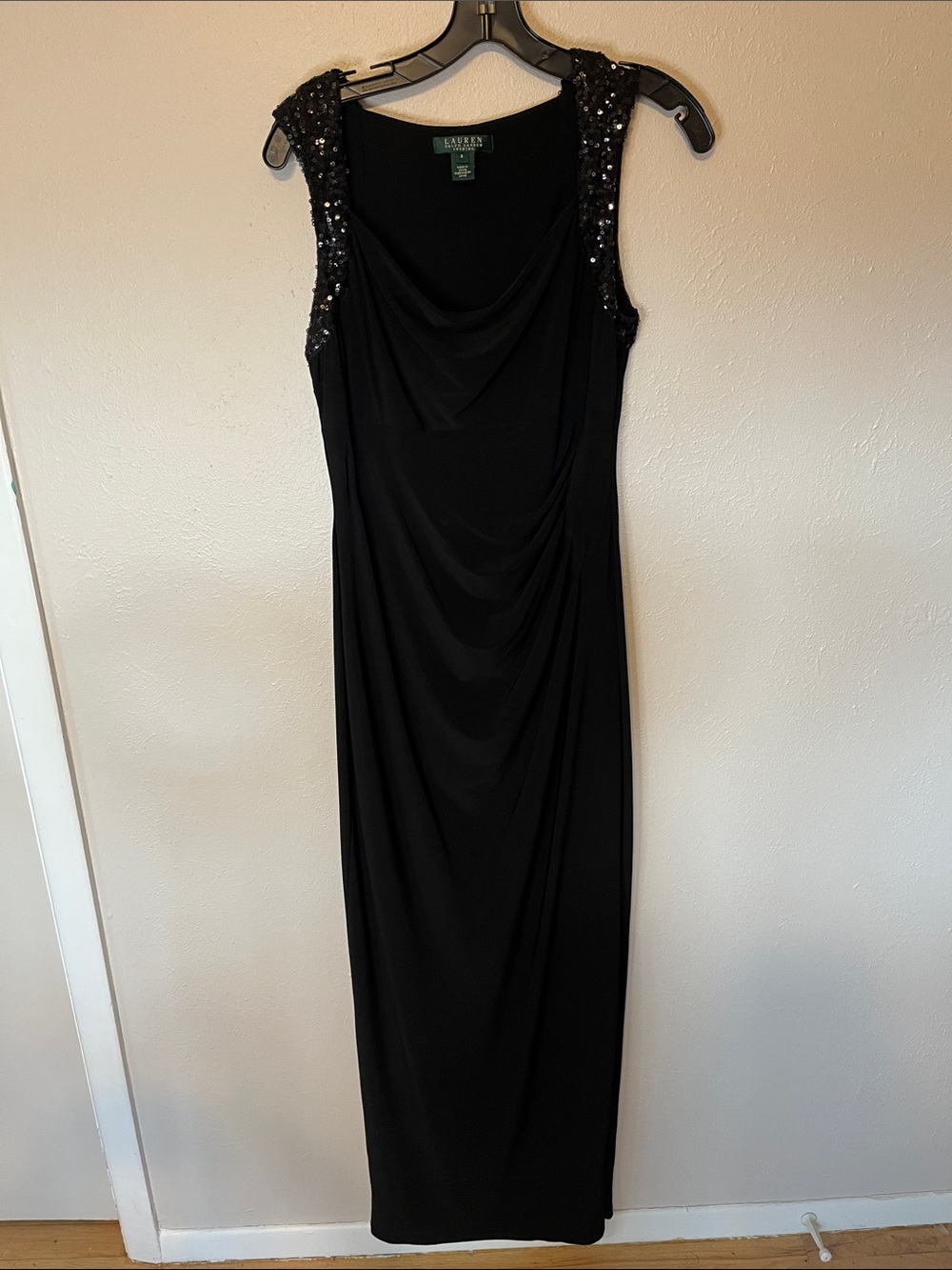 Lauren Ralph Lauren Black Sequin-Shoulder Cowl Maxi Dress